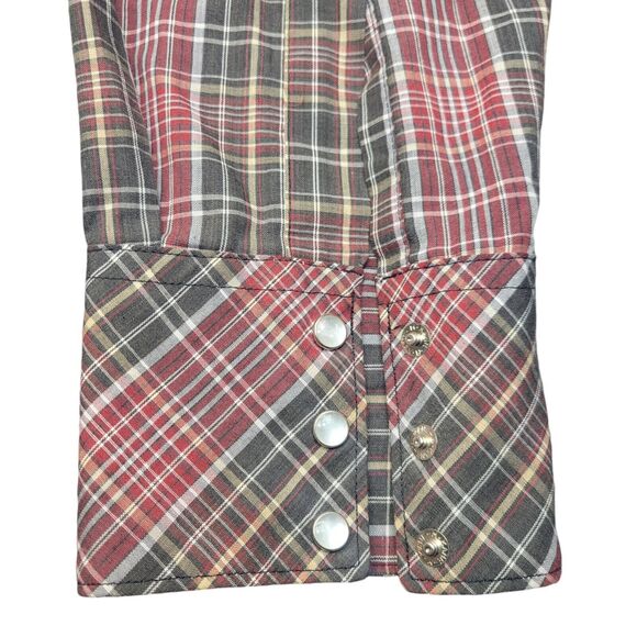 VINTAGE ATB Authentic Western Shirt Plaid Pearl Snap Mens Size 17 34/35 - Picture 8 of 10